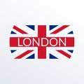London text. Typography design with England or UK flag. London city banner, poster, Tee print, T-shirt graphics with British flag. Royalty Free Stock Photo